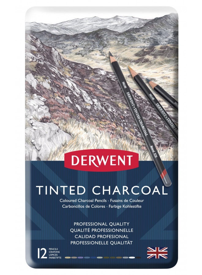 Derwent Tinted Charcoal Pencils, 4mm Core, Metal Tin, 12 Count (2301690) - Image 2