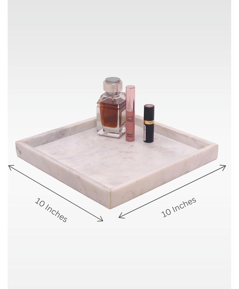 DECORAGE Marble Square Vanity Tray – Bathroom Countertop & Dresser Tray for Women | Elegant Decorative Organizer for Makeup, Jewelry, Perfume & Skincare – (White, 10 X 10 Inch) - Image 2