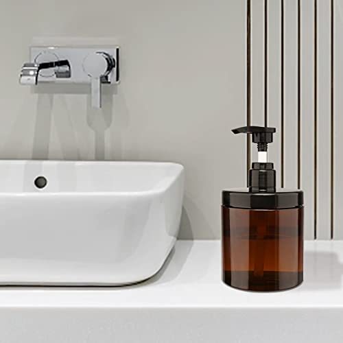 Hethyo Pump Bottle Dispenser 3 Pcs 600ml/20oz Refillable Plastic Pump Bottles Wide Mouth Jar Style BPA Free Empty Pump Bottles Bathroom Shower Containers for Lotion Shampoo Conditioner (Brown) - Image 5