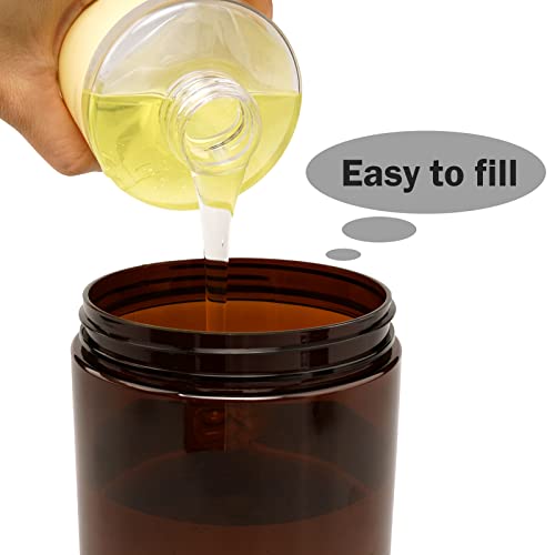 Hethyo Pump Bottle Dispenser 3 Pcs 600ml/20oz Refillable Plastic Pump Bottles Wide Mouth Jar Style BPA Free Empty Pump Bottles Bathroom Shower Containers for Lotion Shampoo Conditioner (Brown) - Image 4
