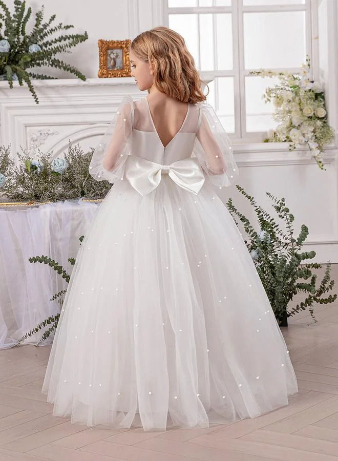 Take Two Faux Pearl Detail Bow Tie Deep V-Back Dress