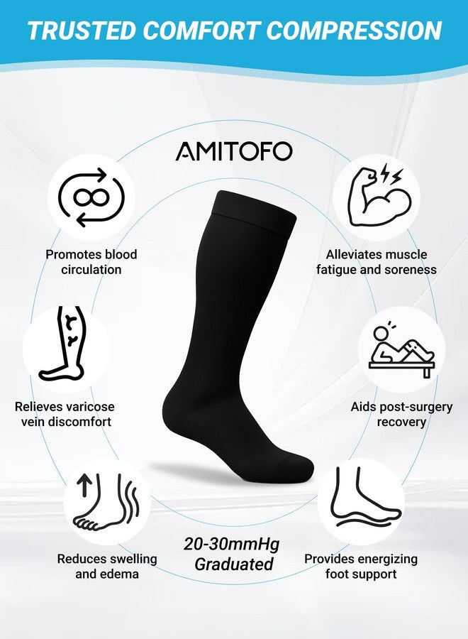 AMITOFO 6 Pairs Wide Calf Compression Socks 20-30mmHg for Men & Women, Plus Size Extra Support for Circulation, Swelling, Travel, Nurses, All Day Wear - Image 4