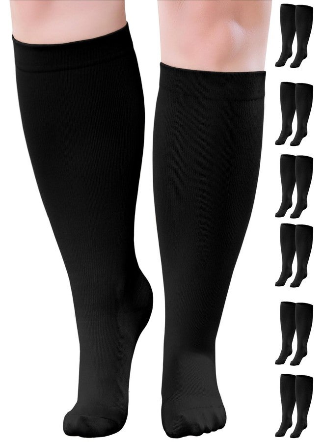 AMITOFO 6 Pairs Wide Calf Compression Socks 20-30mmHg for Men & Women, Plus Size Extra Support for Circulation, Swelling, Travel, Nurses, All Day Wear - Image 1