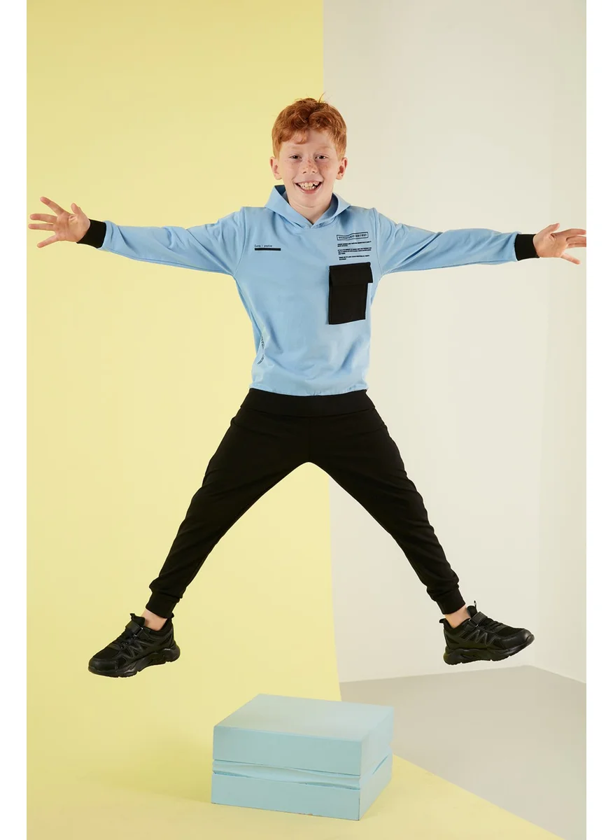 ليلا 100% Cotton Printed Hooded Sports Suit with Pockets Boys' Suit 59215602