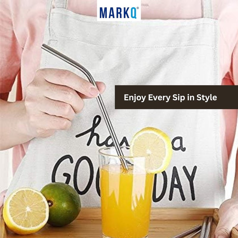 MARKQ طقم مصاصات ستانلس ستيل – 6 مصاصات معدنية منحنية مع فرشاة تنظيف، مصاصات قابلة لإعادة الاستخدام للمشروبات الساخنة والباردة، العصائر، القهوة، الشاي، عبوة من 1 - Image 4