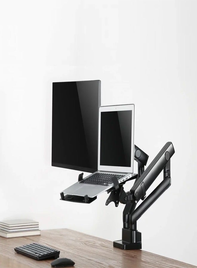 Skill Tech SH20 C024ML Aluminum Slim Spring-Assisted Monitor Arm with Laptop Holder for 17"-32" Screens, VESA 100x100, 8kg Load Capacity – Black - Image 1
