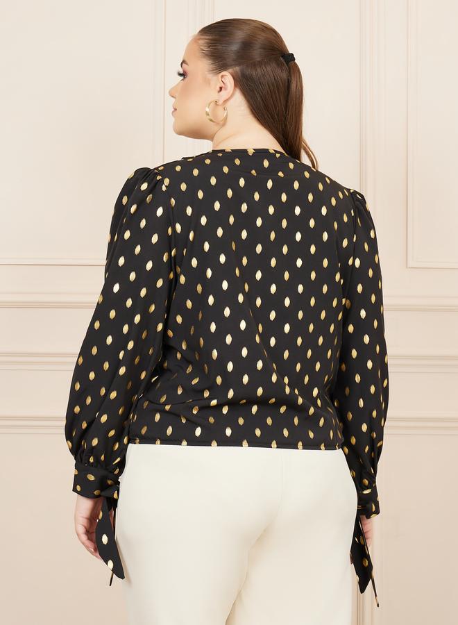 Styli Styli Foil Print Tie Sleeves Wrap Style Top - Image 5