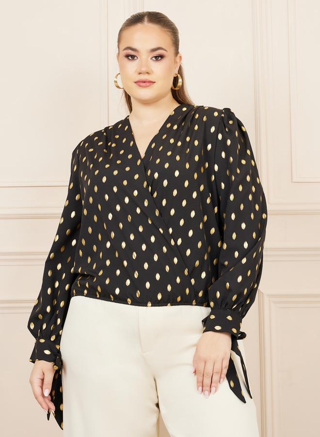 Styli Styli Foil Print Tie Sleeves Wrap Style Top - Image 3