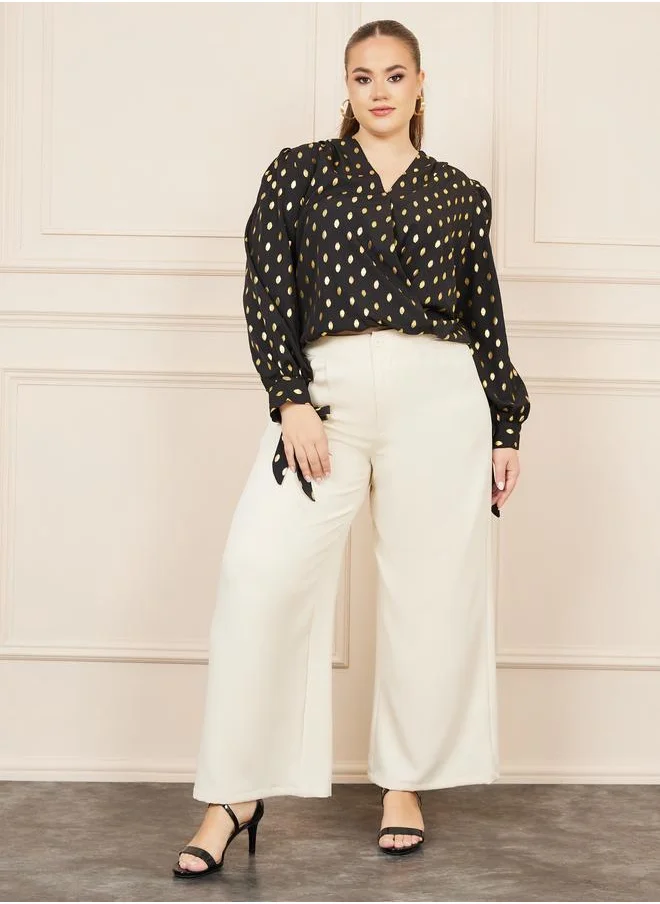 Styli Styli Foil Print Tie Sleeves Wrap Style Top