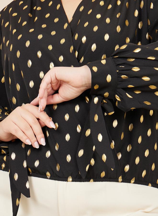 Styli Styli Foil Print Tie Sleeves Wrap Style Top - Image 4