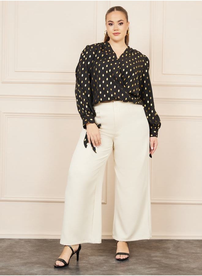 Styli - Foil Print Tie Sleeves Wrap Style Top - Image 1