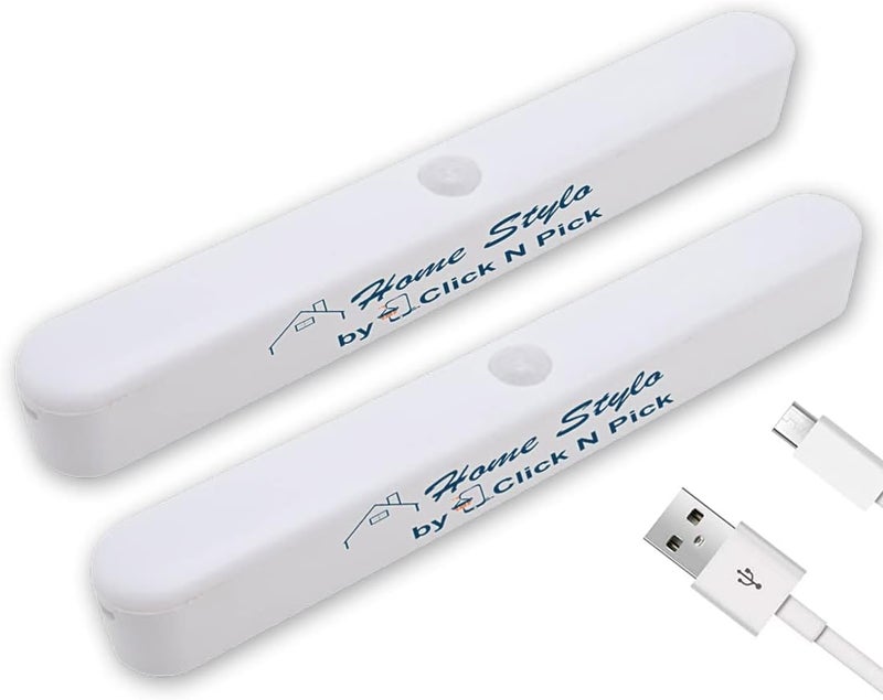 Click N Pick Home Stylo® Pack of 2 Under Cabinet Motion Sensor Lights - USB Rechargeable Closet Lights - Cordless Warm White LED Lights - Indoor Lights for Kitchen, Wardrobe, Stairway, Hallway, Garage and Bedside - Image 1