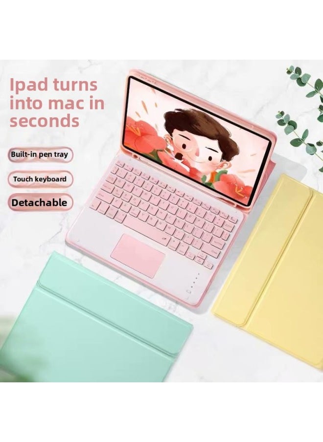Generic - Batch For IPad10.2 Touch Bluetooth Keyboard Protective Case Air5 Pen Slot Leather Case Pro11 Tablet Case 9 Generation-Color:Sky Cloud Blue + Trackpad Keyboard + Bluetooth Mouse-Applicable Model:2021iPadPro11 Inch Universal - Image 1