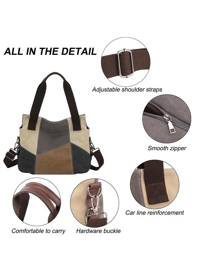 Women's Canvas Handbags Tote Purse for Work,Medium Casual Multi Pocket Crossbody Tote Bag with Shoulder Strap  - Image 3