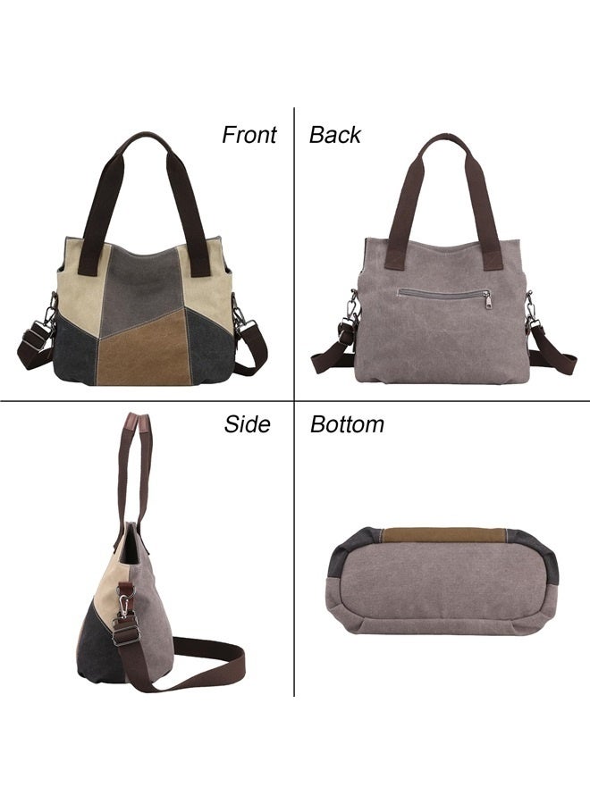 Women's Canvas Handbags Tote Purse for Work,Medium Casual Multi Pocket Crossbody Tote Bag with Shoulder Strap  - Image 5