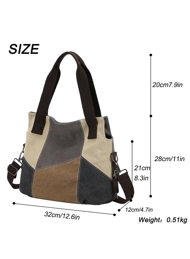 Women's Canvas Handbags Tote Purse for Work,Medium Casual Multi Pocket Crossbody Tote Bag with Shoulder Strap  - Image 2