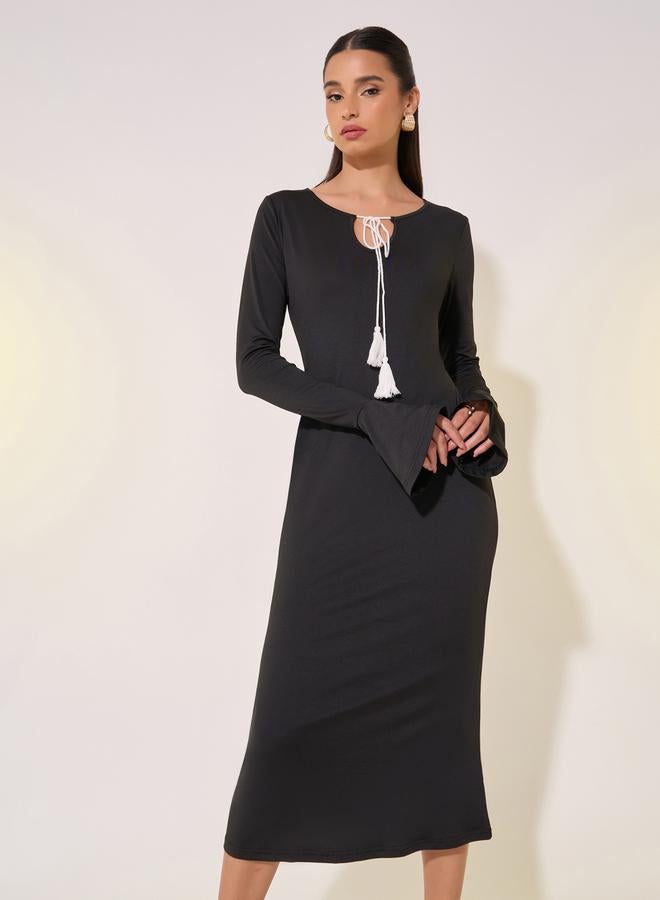 Take Two Knitted Tie-Up Neck Bodycon Midi Dress - Image 3