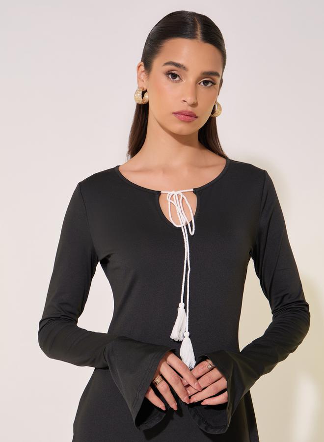 Take Two Knitted Tie-Up Neck Bodycon Midi Dress - Image 4