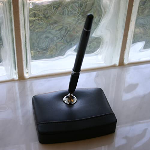 Dacasso Black Leather Single Silver Trim Pen Stand - Image 3