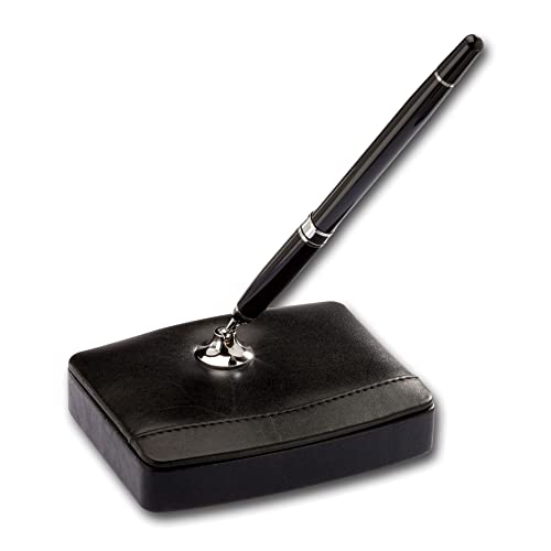 Dacasso Black Leather Single Silver Trim Pen Stand - Image 1
