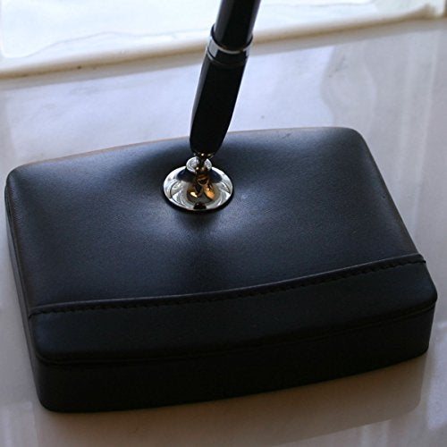 Dacasso Black Leather Single Silver Trim Pen Stand - Image 5