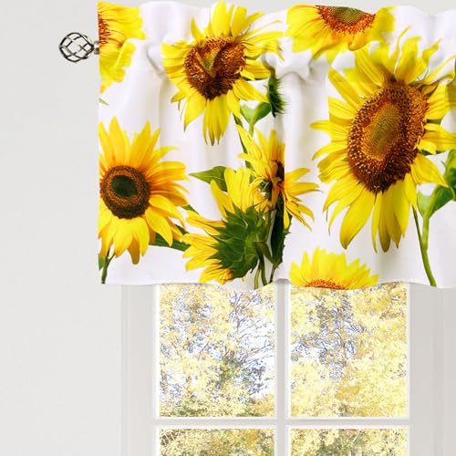 CANVASBEE Yellow Sunflowers Kitchen Valances for Windows Farmhouse Valance Rod Pocket 52"x18" Curtain White Valances for Cafe Living Room Bath Room 1 Panel - Image 4