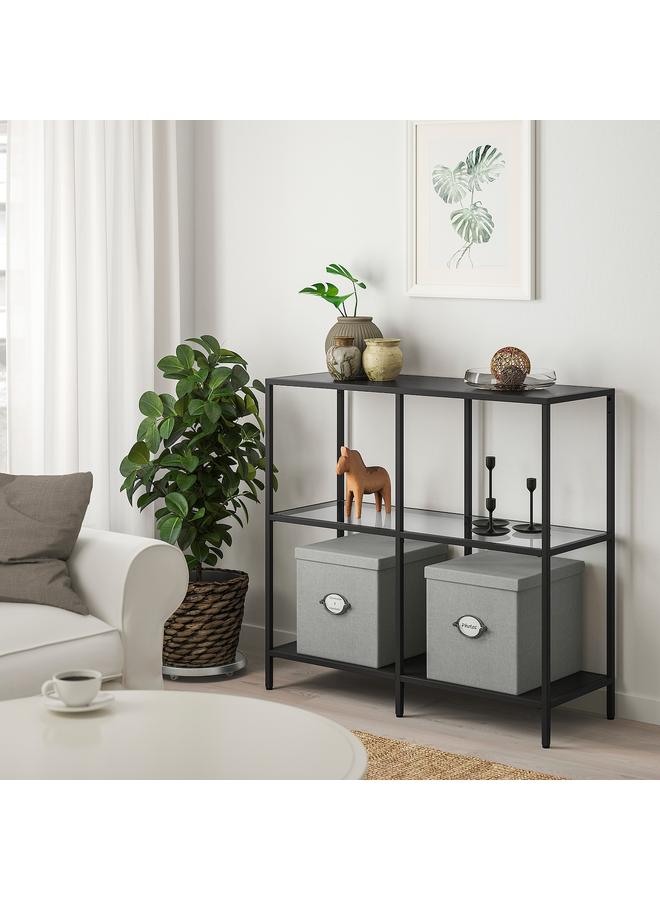 erorex Shelving Unit, Black-Brown/Glass, 100X93 Cm - Image 4