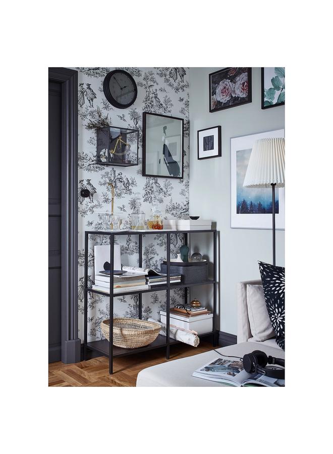 erorex Shelving Unit, Black-Brown/Glass, 100X93 Cm - Image 5