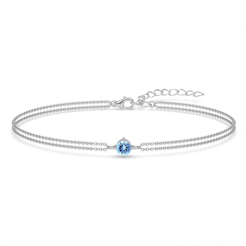 Clara 925 Sterling Silver Sky Blue Solitaire Double Chain Bracelet | Adjustable, Platinum Plated, Swiss Zirconia | Gift for Women and Girls - Image 1