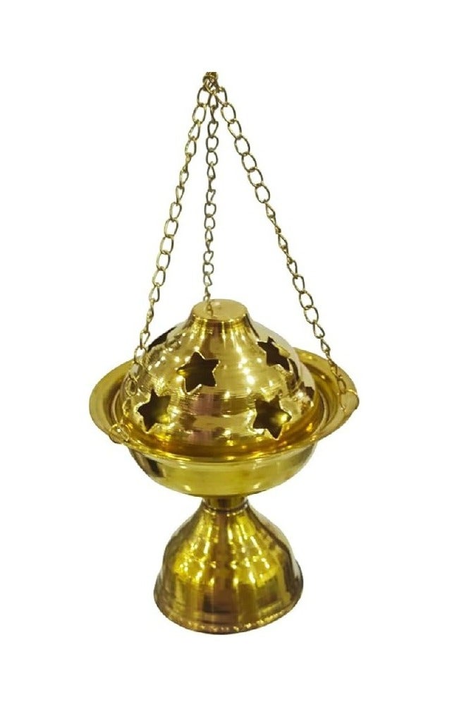 Circular, hand-carved, non-bending, non-warping, heat-resistant brass incense burner with chain holder  - Image 3