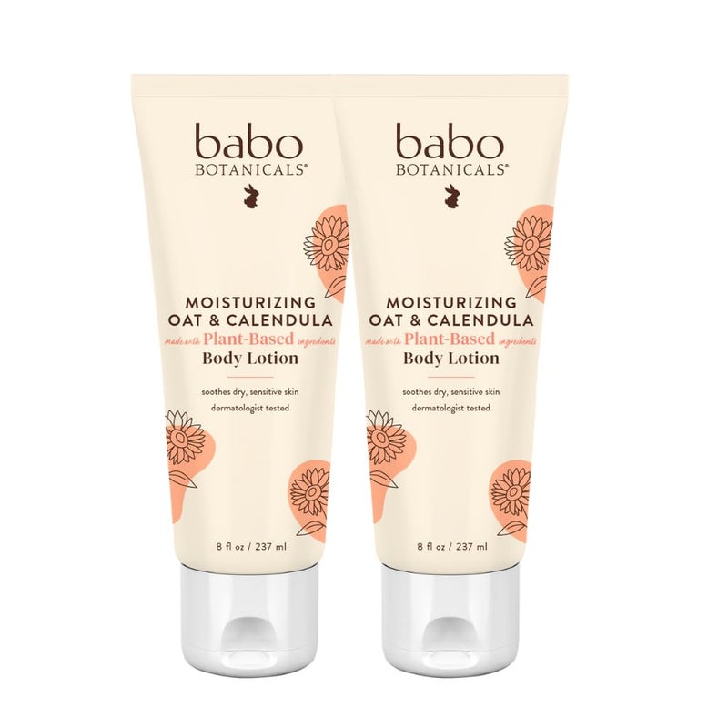 Babo Botanicals Moisturizing Oat & Calendula Body Lotion - For Dry or Sensitive Skin - For all ages - Vegan - Lightly Scented - 2-Pack - Image 1