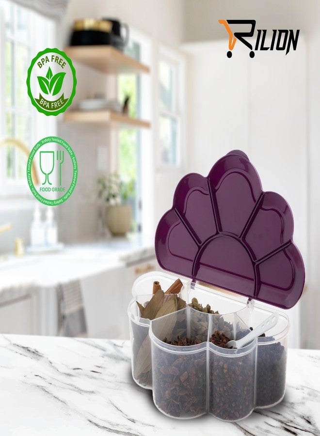 RILION Cloudy Multipurpose Masala Box Container Purple Kitchen Storage Box, 6 in 1 Plastic Box for Storage, BPA Free Kitchen Containers for Cooking Essentials, Stackable Storage and Containers - Image 2