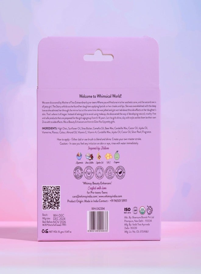 ويمسي مجموعة ألوان شفاه عضوية من قطعتين من ويمسي بيوتي للبنات | أحمر شفاه سائل آمن | ملمع شفاه للبنات الصغيرات | مرطب ومغذي للشفاه والخدود، ملمع شفاه غير لزج وخفيف الوزن | أحمر شفاه للبنات - Image 3