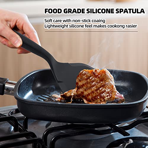 Ecerangus 2 Pack Silicone Pancakes Spatula,Wide Pancakes Spatula Turner for Eggs Fish Pizza and Steak Shovel Omelette Spatulas for Nonstick Cookware,Heat Resistant Kitchen Flipper Spatulas for Cooking (Black) - Image 3
