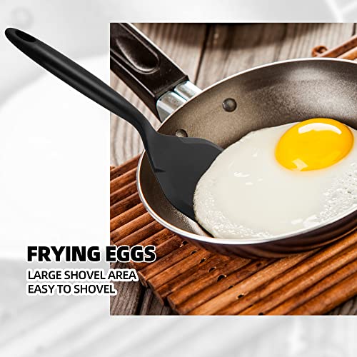 Ecerangus 2 Pack Silicone Pancakes Spatula,Wide Pancakes Spatula Turner for Eggs Fish Pizza and Steak Shovel Omelette Spatulas for Nonstick Cookware,Heat Resistant Kitchen Flipper Spatulas for Cooking (Black) - Image 4