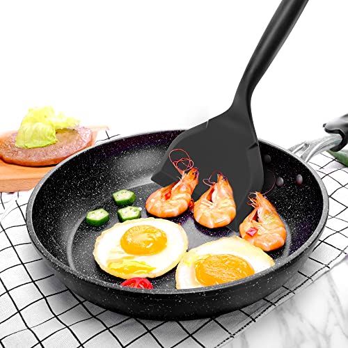 Ecerangus 2 Pack Silicone Pancakes Spatula,Wide Pancakes Spatula Turner for Eggs Fish Pizza and Steak Shovel Omelette Spatulas for Nonstick Cookware,Heat Resistant Kitchen Flipper Spatulas for Cooking (Black) - Image 5