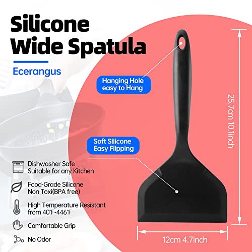 Ecerangus 2 Pack Silicone Pancakes Spatula,Wide Pancakes Spatula Turner for Eggs Fish Pizza and Steak Shovel Omelette Spatulas for Nonstick Cookware,Heat Resistant Kitchen Flipper Spatulas for Cooking (Black) - Image 2
