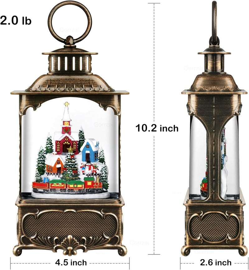 Gorrzai Christmas Snow Globes Village Snow Globe Lantern, Lighted Christmas Decorations Indoor with Music Timer Swirling Glitter, Light Up Musical Church Train Mountain Decor, USB or Battery Operated - Image 5