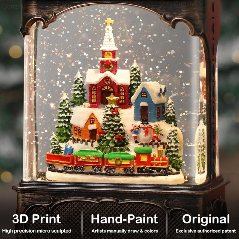 Gorrzai Christmas Snow Globes Village Snow Globe Lantern, Lighted Christmas Decorations Indoor with Music Timer Swirling Glitter, Light Up Musical Church Train Mountain Decor, USB or Battery Operated - Image 2