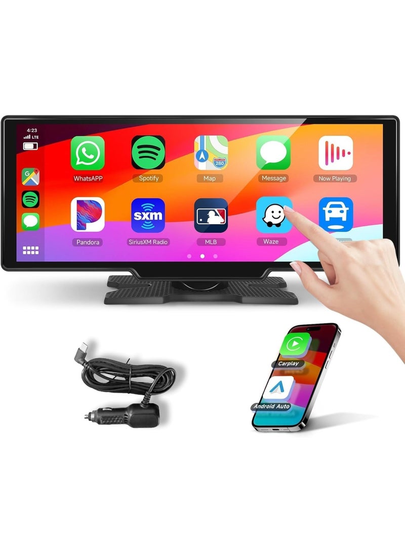 10.26inch Touchscreen Portable Wireless Carplay Monitor, Portable Car Screen Compatible with Bluetooth GPS,7V to 32V Suit for All Vehicles - Image 1
