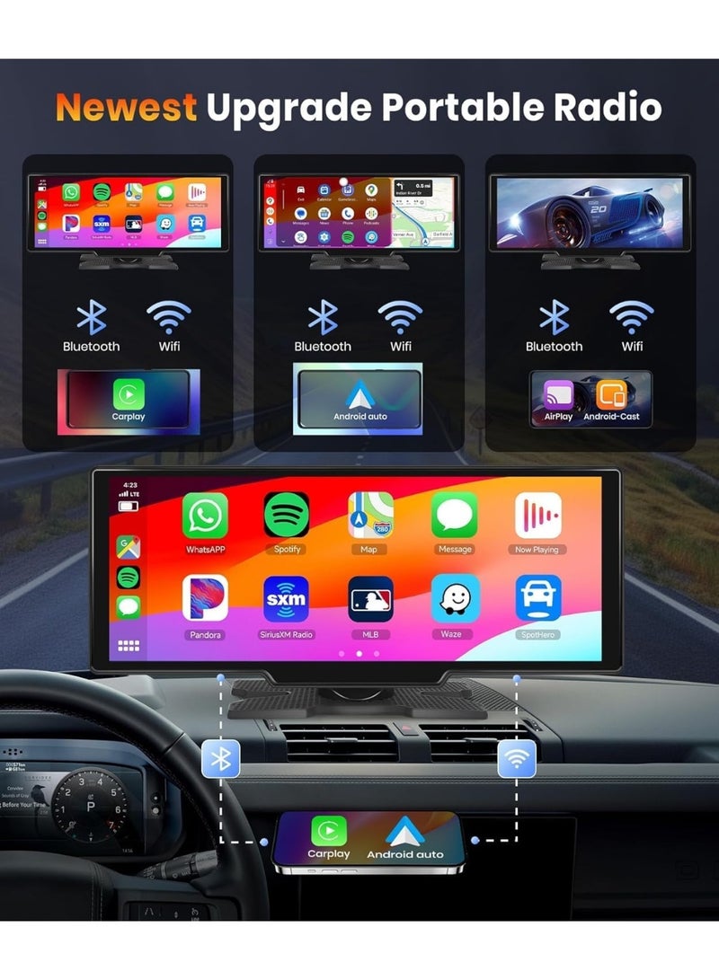 10.26inch Touchscreen Portable Wireless Carplay Monitor, Portable Car Screen Compatible with Bluetooth GPS,7V to 32V Suit for All Vehicles - Image 2