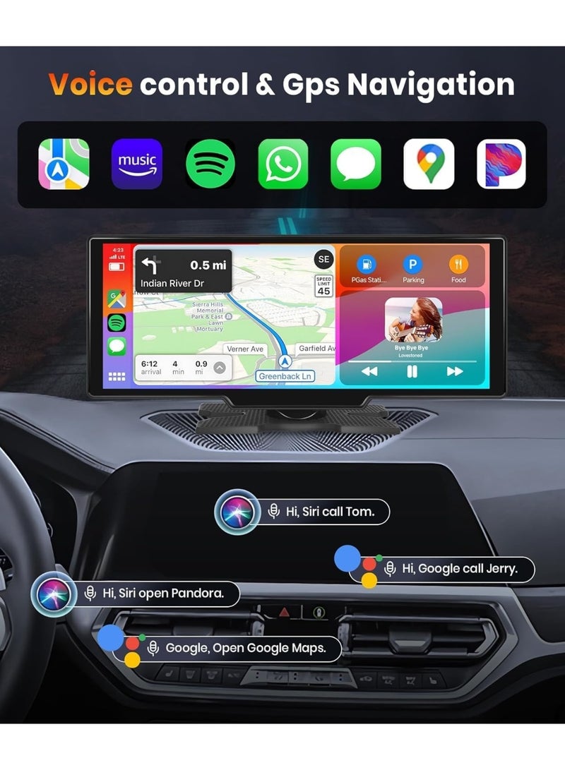 10.26inch Touchscreen Portable Wireless Carplay Monitor, Portable Car Screen Compatible with Bluetooth GPS,7V to 32V Suit for All Vehicles - Image 3