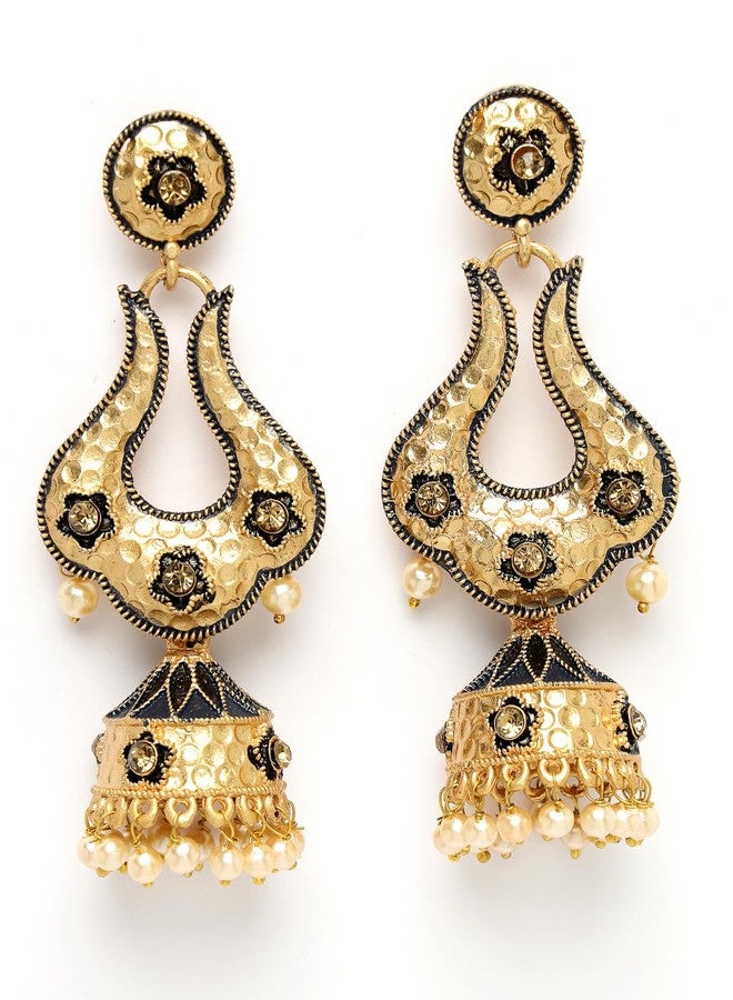 ADIVA Antique Gold-Plated Handcrafted Shri Krishna Temple Drop Earrings Set for women, Traditional Stylish Jhumka for Girls Party, Wedding, Festive - Image 1