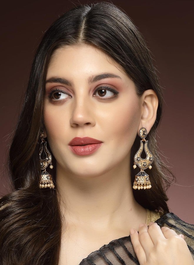 ADIVA Antique Gold-Plated Handcrafted Shri Krishna Temple Drop Earrings Set for women, Traditional Stylish Jhumka for Girls Party, Wedding, Festive - Image 3