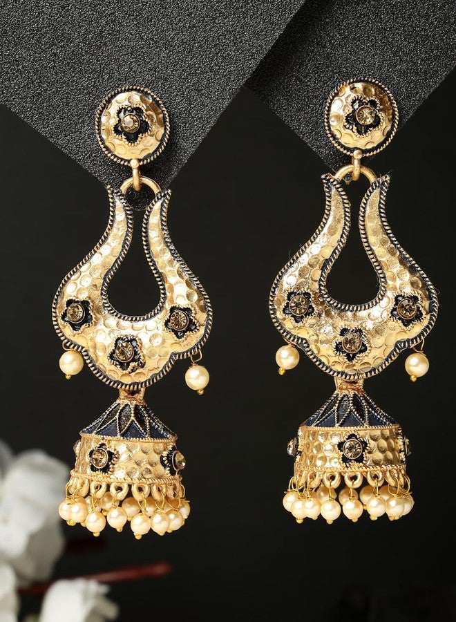 ADIVA Antique Gold-Plated Handcrafted Shri Krishna Temple Drop Earrings Set for women, Traditional Stylish Jhumka for Girls Party, Wedding, Festive - Image 4
