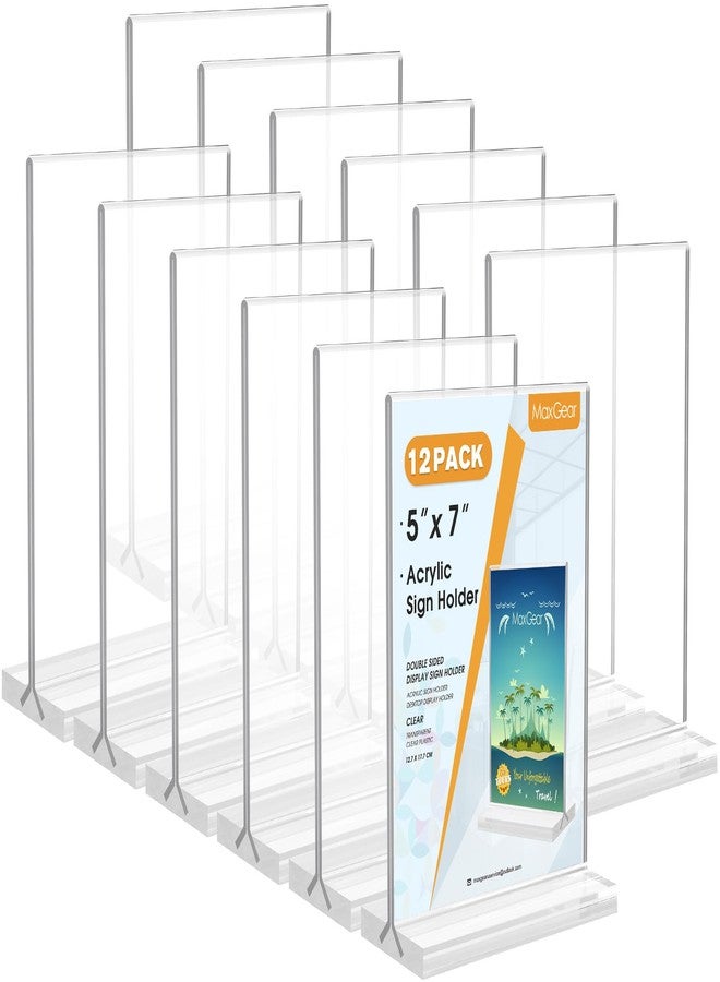 MaxGear 5x7 Acrylic Sign Holder 12 Pack, Double Sided Display Stand, Clear Paper Holder Picture Frame, Plastic Menu Stand Photo Frame for Stores, Restaurants, Hotels, Office - Image 1