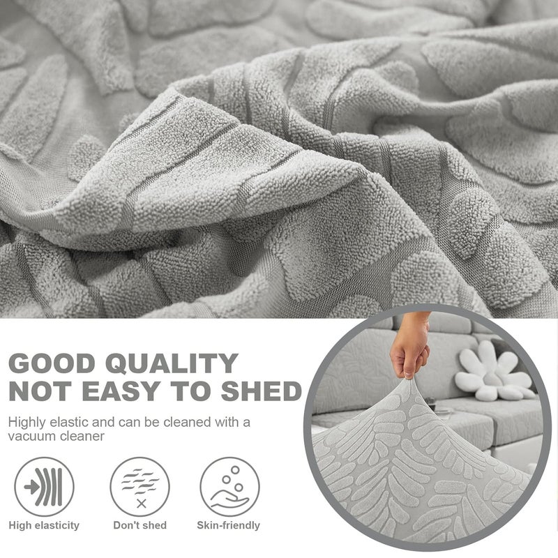 ShowyLive Polyester 2024 New WearResistant Universal Sofa Cover Stretch Couch Cushion Slipcovers Replacement AntiSlip L Shape Sofa Covers Sofa Slipcover Leaves Light GreyM Back Cover - Image 3