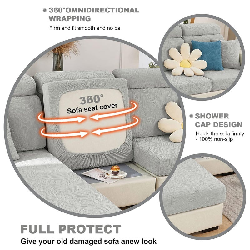 ShowyLive Polyester 2024 New WearResistant Universal Sofa Cover Stretch Couch Cushion Slipcovers Replacement AntiSlip L Shape Sofa Covers Sofa Slipcover Leaves Light GreyM Back Cover - Image 4