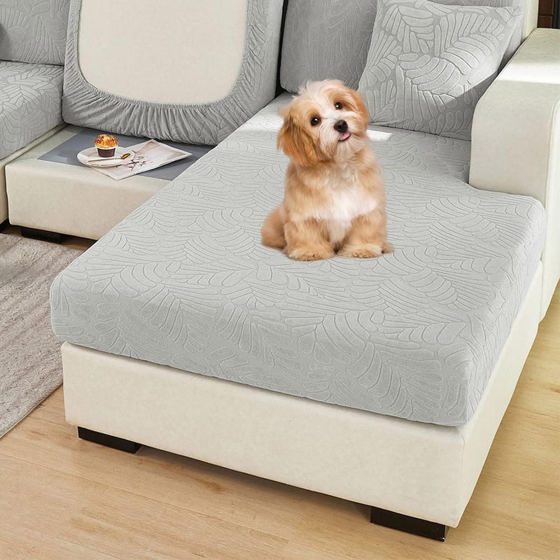 ShowyLive Polyester 2024 New WearResistant Universal Sofa Cover Stretch Couch Cushion Slipcovers Replacement AntiSlip L Shape Sofa Covers Sofa Slipcover Leaves Light GreyM Back Cover - Image 5