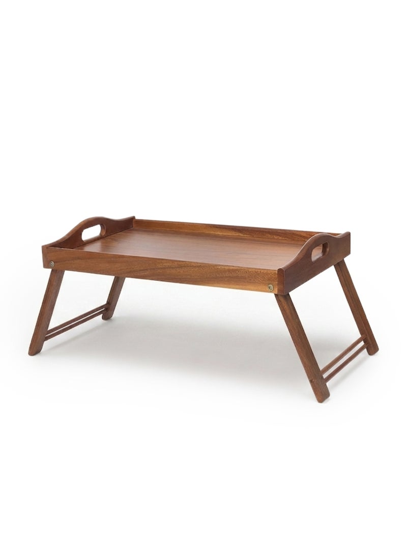 Billi Acacia Wood Bed Tray with Foldable Legs and Handles | Portable Breakfast Serving Tray & Laptop Tray for Bed, Sofa and Couch, Brown - Image 1